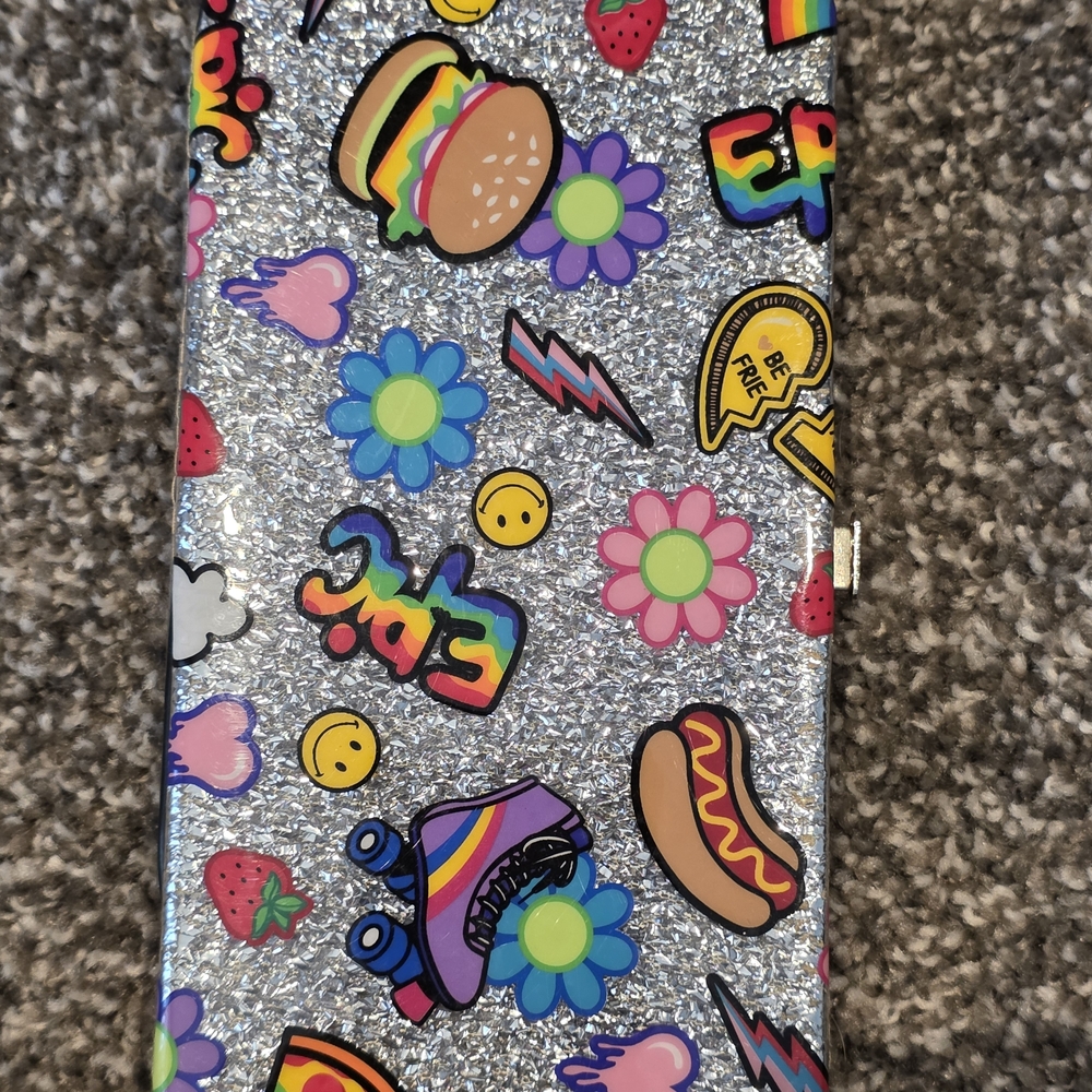 Claire's Silver Glitter Phone Case with Colorful Icons